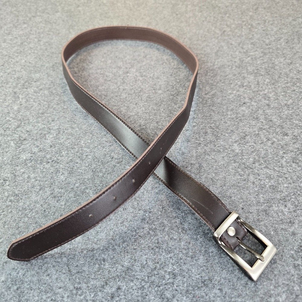 Men's Dress Belt Rich Brown Leather Adjustable Belt with Silver Tone Buckle